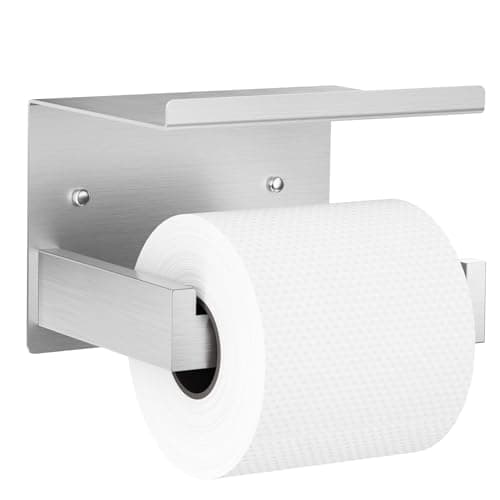 Auxmir Self Adhesive Toilet Paper Holder with Shelf, Premium SUS304 Stainless Steel Rustproof Wall Mounted Toilet Roll Holder, Toilet Tissue Holder for Bathroom Shower Washroom Kitchen RV, Silver - Image 1