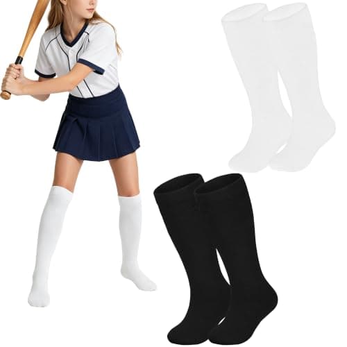 Urban Virgin Kids Soccer Socks Athletic Knee High Tube Toddler Baseball and Football Socks for Boys and Girls 2 Packs Black,White 6-10 Years