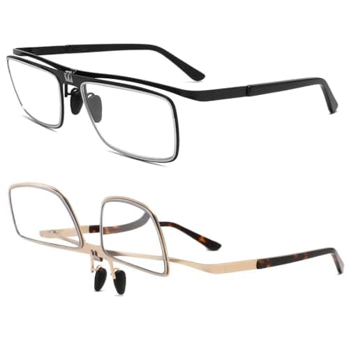 TOVEEN 2 Pack Flip Up Reading Glasses Blue Light Blocking, Durable Clip on Magnifying Glasses with Lightweight Metal Frame for Men Black/Gold +2.0 - Image 1