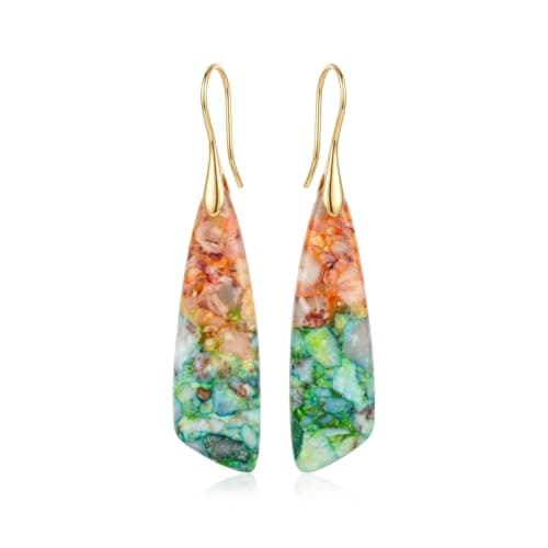 LumaBria Boho Natural Stone Dangle Earrings for Women, Lightweight Statement Drop Earrings, Handmade Gemstone Earrings for Daily Wear, Parties and Gif (Desert Neutral Mix) - Image 1