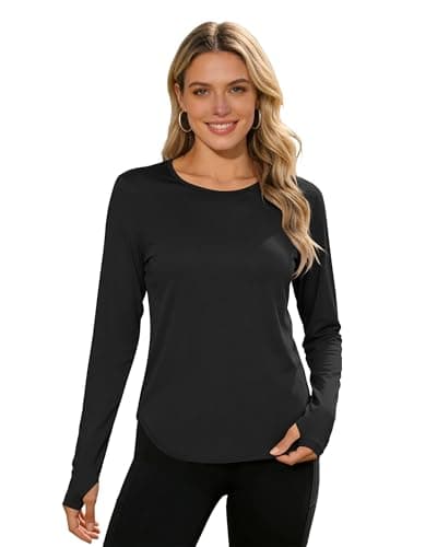 Womens Sun Shirts UPF 50+ Long Sleeve UV Protection Moisture Wicking Quick Dry Lightweight Workout Gym Casual Athletic Running Hiking Tops Black S - Image 1