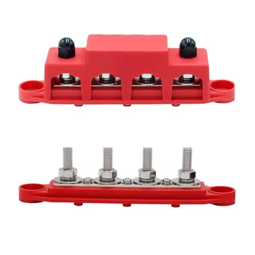 Buss Bar 12V Power Distribution Block 4 Post 250A Battery Terminal M10 3/8 Marine Boat RV Automotive Solar Red