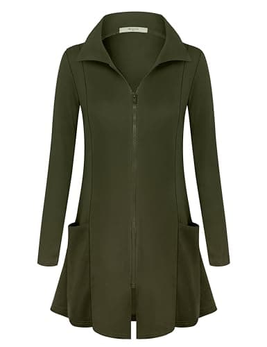 Miusey Light Weight Jackets for Women Casual Collared Neck Zipper Cardigan Sweaters Cotton Tunic Sweatshirts to wear with Leggings Army Green X-Large - Image 1