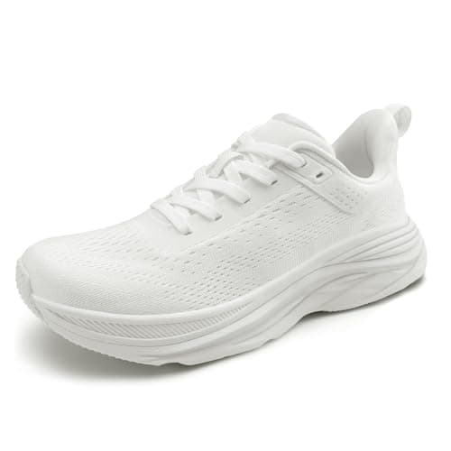 Athlefit Women's Slip On Walking Tennis Shoes Non-Slip Lightweight Breathable Hands-Free Athletic Workout Sneakers for Gym Travel Work, White, Size 6, AD01854 - Image 1