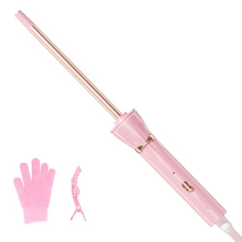 Hahahope 3/8 Inch Skinny Curling Wand, 9mm Mini Barrel for Short & Long Hair, Dual Voltage with 2 Heat Settings, Fast Heat Ceramic Curler