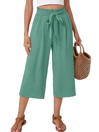 Moodclo High Waisted Wide Leg Pants Sea Green Large for Women Summer Beach Vacation Lounge Trousers with Pockets 2026 Trendy - Image 1