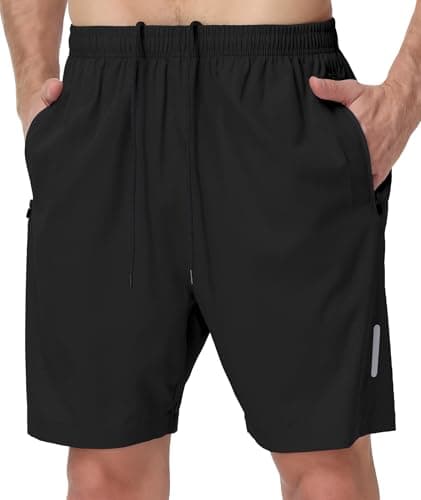 UUMIAER Mens Athletic Gym Shorts 7" Utra-Light Quick Dry Running Workout Basketball Shorts with Zipper Pockets Sports Tennis Black
