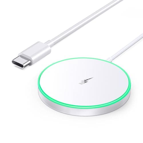 Magnetic Wireless Charger 15W Mag Safe Charger-Fast Charging Pad Compatible with iPhone17/16/15/14/13/12 Series & Airpods 2 3 Pro-LED Mag-Safe Pad with Dual Charging Ports Original Replacement(White)
