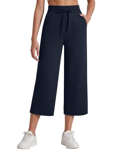 G4Free Wide Leg Yoga Pants for Women High Waist Drawstring Stretchy Sweatpants Comfy Soft Summer Travel Capri Pants(Dark Navy,XXL,Regular) - Image 1