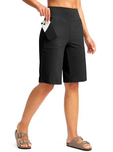 G Gradual Women's Bermuda Shorts 12" Knee Length with Pockets High Waisted Stretch Long Shorts for Women Casual Walking (Black,XL)