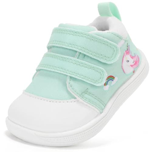 noorkiz Toddler Shoes Girls Wide Toe Box Baby Barefoot Shoe Mid-Top Baby First Walker Sneakers with Hook-and-Loop Zero Drop Non Slip Lightweight Easy On Off Outdoor Green 5 Toddler - Image 1