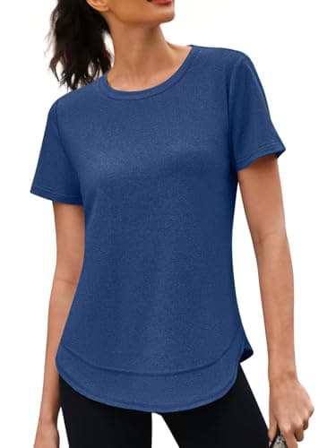 3rd hill Womens Workout Tops Short Sleeve Crewneck Sports Yoga Running Shirts Quick Dry Outfits Deep Blue S - Image 1