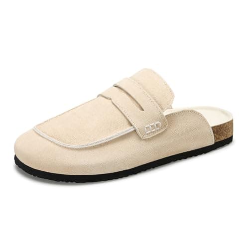 StillFancxy 100% Genuine Leather Clogs for Women Non-Slip Platform Mules & Suede Clogs for Women Comfort Slippers with Arch Support Beige - Image 1