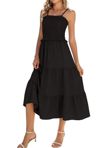 Younrui Black Summer Dresses for Women 2026 Spaghetti Strap Sleeveless Long Maxi Sundress Ruffle Frill Smocked Dress(M-1075-Black) - Image 1