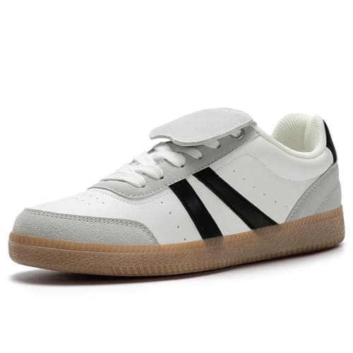 Rihero Women's Fashion Sneakers Tennis Walking Shoes Lace-Up Comfortable Non Slip Casual Sneakers White Black Size 9 - Image 1