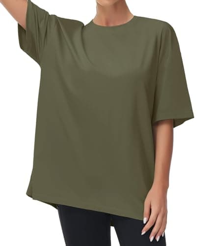 THE GYM PEOPLE Women's Casual Oversized T-Shirts Summer Crewneck Short Sleeve Workout Basic Tee Tops Army Green - Image 1