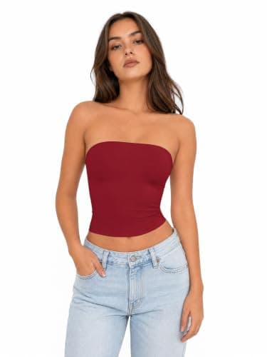 FLYSHEWIN Tube Top Women Y2K Non See Through Double Lined Basic Summer Festival Sexy Going Out Casual Sleeveless Tank Top Wine