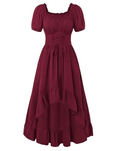 Scarlet Darkness Renaissance Costume Women Corset Dress Puff Sleeve Fairy Milkmaid Dresses Wine M - Image 1