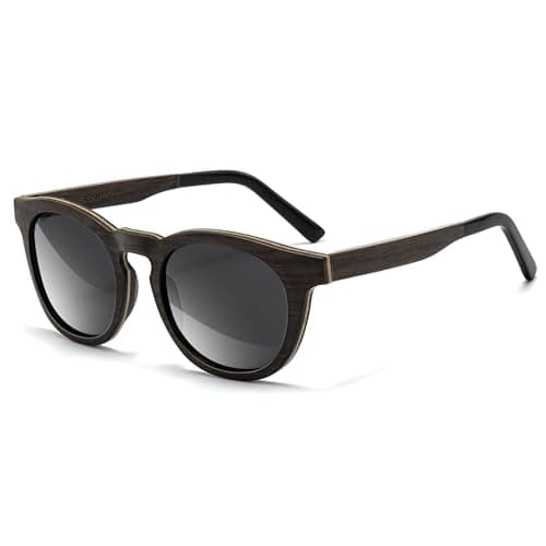 SUNGAIT Walnut Wood Sunglasses with Vegan Leather Case Thoughtful Gifts for Men Women Black Polarized Lens UV400 Protection(Black Oak Maple Frame/Black Lens) - Image 1