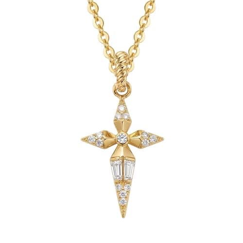 WEARON Cross Necklace for Women, Dainty 14K Gold Plated CZ Cross Pendant, 18inch Adjustable Chain, Non Tarnish Christian Faith Jewelry Gift for Wife Mother Friends - Image 1