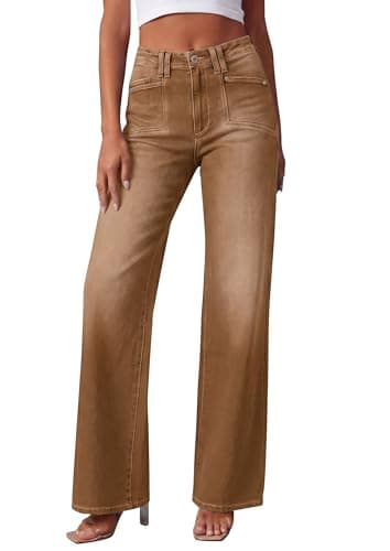 PRETTYGARDEN High Waisted Wide Leg Jeans for Women 2026 Trendy Baggy Straight Leg Stretchy Summer Denim Pants with Pockets (Brown,18) - Image 1