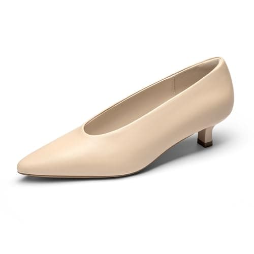 Athlefit Women's Closed Pointed Toe Low Kitten Heels 1.5-Inch Comfortable Dress Pumps Shoes for Wedding Party Office Nude Size 7, AD01064 - Image 1