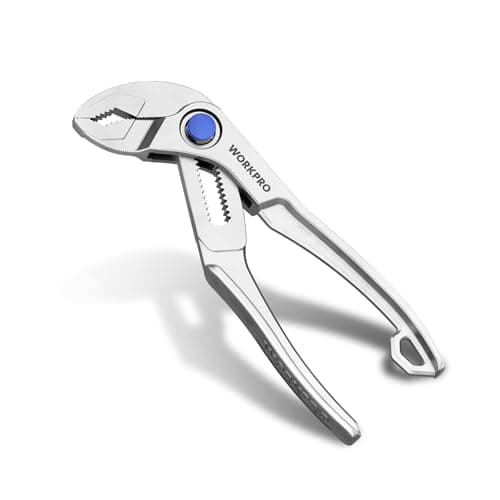 WORKPRO Mini Water Pump Pliers, 4-Inch Groove Joint Pliers, Fast Adjustable Tongue and Groove Pliers with 15-Position Push-Lock, V-Jaw for Multi-Surface Grip, Ideal for Tight Spaces and Versatile Use - Image 1