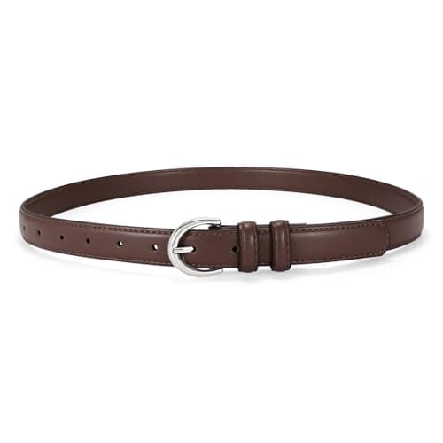 SANSTHS Women Leather Belt for Jeans Pants Fashion Ladies Skinny Belt for Dresses Thin Belt with Single Prong Buckle,Coffee,M - Image 1