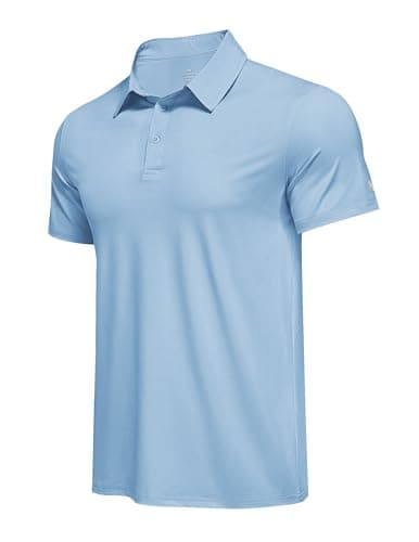 PINSPARK Men's Golf Shirts Short Sleeve Polo Shirts for Men Quick Dry Polos Sun Protection Moisture Wicking Work Polo Shirt Light Blue - Image 1