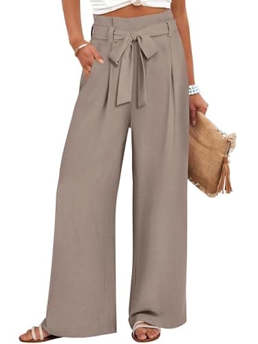 ANRABESS Womens Wide Leg Palazzo Pants Belted High Waisted Business Casual Flowy Long Trousers with Pockets Light Camel XX-Large - Image 1
