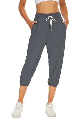 BATHRINS Women's Capri Sweatpants Summer Casual Jogger Drawstring Waist Pants with Back Pockets - Image 1