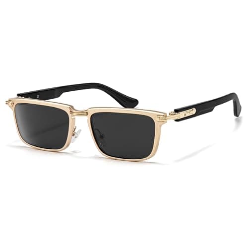 SUNGAIT Retro Rectangle Sunglasses Men’s Chunky Square Shades Luxury Gifts Polarized UV400 Protection for Driving Outdoor (Black & Gold Frame/Grey Lens) - Image 1