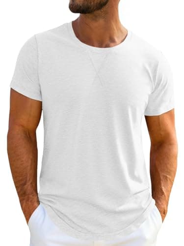 UNCLECAT Mens Short Sleeve T-Shirts Crew Neck Casual Shirt Summer Classic Basic Lightweight Fashion Tees White - Image 1