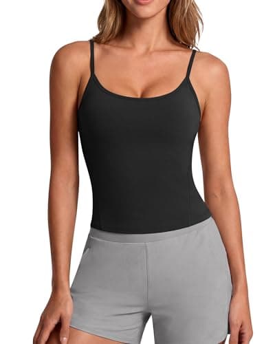 G4Free Yoga Camisole with Built in Bra Workout Pilates Tank Tops Removable Padded Ballet Cami with Shelf Bra (Black,S) - Image 1