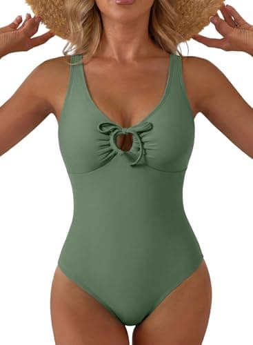 Aleumdr One Piece Swimsuit for Women High Cut Tummy Control Slimming Bathing Suit V Neck Tie Knot Swimwear 2026 Four Leaf Clover XX-Large - Image 1