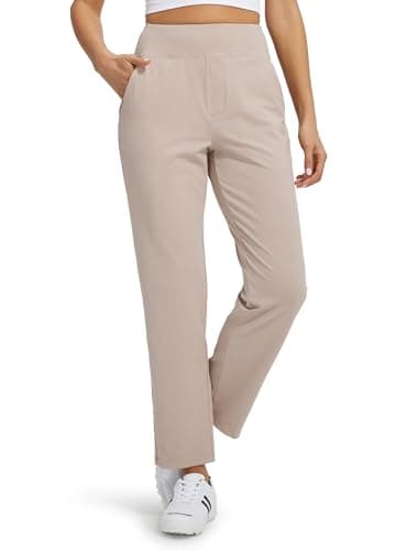 Libin Womens Casual Travel Pants Stretchy Golf Ankle Pants 7/8 Dress Pant Slacks Athletic Workout Sweatpants with 4 Pockets Beige XL - Image 1
