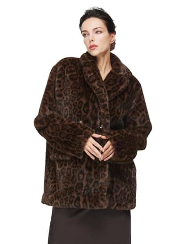 BEAUZSUZSANA Leopard Print Faux Fur Coat Luxurious Long Sleeve Jacket with Pockets Winter Party Blazer Evening Out Coat(Dark Leopard,L) - Image 1