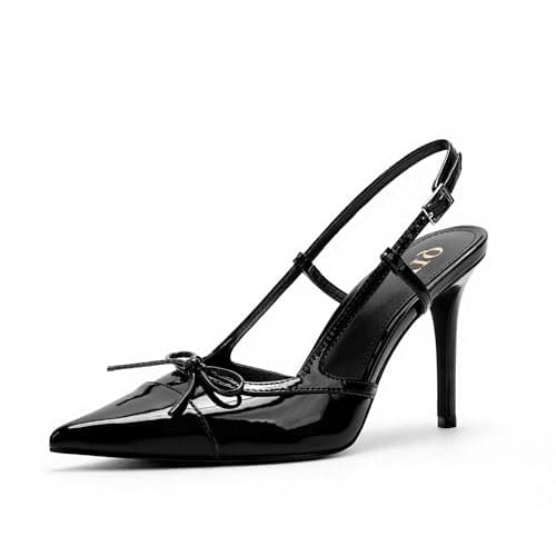 QIY Black Heels for Women Closed Toe Strappy Pumps Pointed Toe Slingback Heels with Bow Women Stiletto Pumps Party Dress Shoes Size 7.5 - Image 1