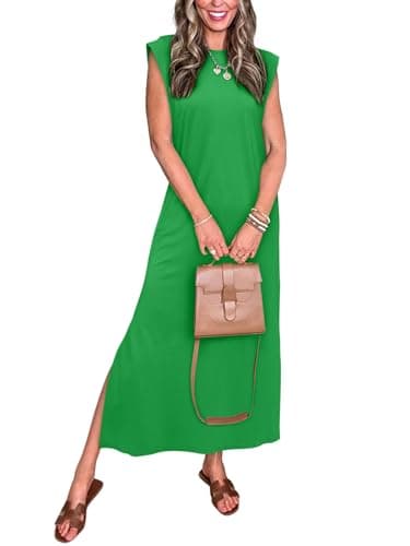 REORIA Women's Summer Vacation Long Maxi Dress Casual Sleeveless Sundresses Beach Tank Dresses with Pockets Kelly Green Medium - Image 1