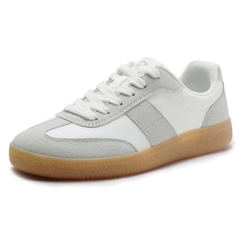 Rihero Women's Fashion Sneakers White Tennis Shoes Non Slip Comfortable Walking Shoes Round Toe Retro Sneakers Size 8.5 - Image 1