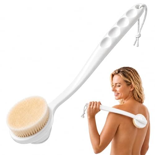 Lequin 14-Inch Handle Bath Brush for Shower, Detachable Back Scrubber with Medium Firm Bristles,Wet or Dry Brushing Body Brush, Exfoliating Shower Scrubber for Back, Legs, Arms and Feet