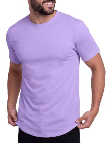 Crastimo Mens T-Shirt Hipster Hip Hop Arcuate Hem Crewneck Short Sleeve Solid Color Tee Shirts Gym Wear Purple S - Image 1