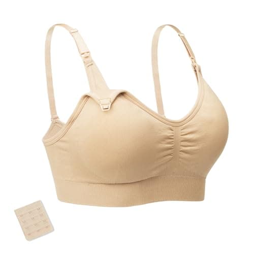 Stelle Nursing Bras Maternity Bra for Breastfeeding Pregnancy Wireless Bralette with Pads, Extenders(Beige,L) - Image 1