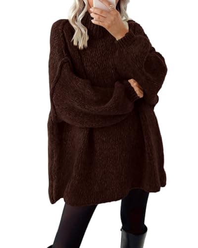 BTFBM Sweaters for Women Fall 2026 Long Sleeve Mock Neck Cable Knit Oversized Sweater Pullover Tops Thick Winter Clothes(Brown, X-Small) - Image 1