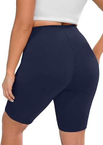 AusLook Plus Size Biker Shorts for Women 8" High Waisted Tummy Control Navy Blue 2X Yoga Workout Shorts Soft Stretch Gym Running Shorts - Image 1