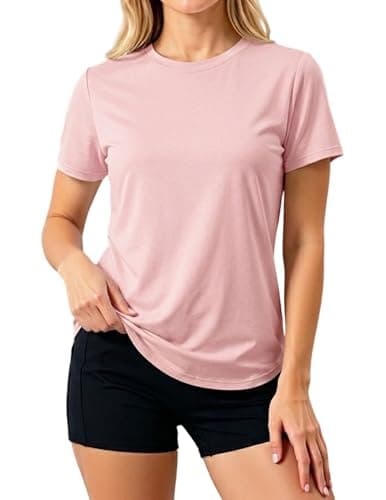 LETSEE Workout Short Sleeve Tops for Women Side Slit Hem Tee Crew Neck T-Shirt Lightweight Everyday Basic Top - Image 1