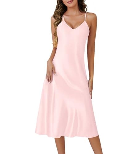 ETOSELL Silk Nightgown for Women Long Satin Sleep Slip Dress Silky Night Dress V Neck Chemise Nightie Soft Nightwear Pink - Image 1