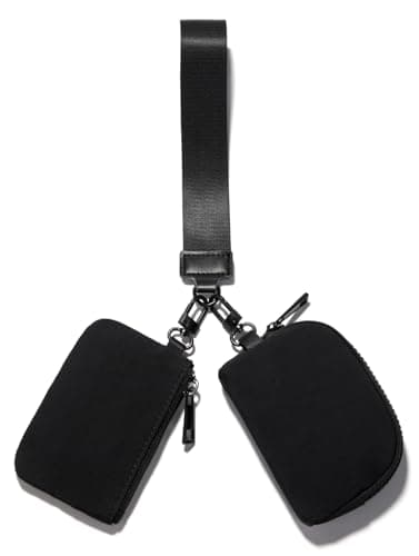 Viverte Mini Zip Around Keychain Wristlet Wallets Small Portable Dual Pounch Wristlet Detachable Coin Purse Pocket Gifts for Women Travel Sports Outdoors (Black+ Black) - Image 1