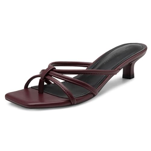 Athlefit Kitten Heels for Women Burgundy Flip Flop Strappy Low Heels Square Toe Dressy Party Heeled Thong Sandals Size 8.5 - Image 1