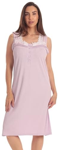 Dreamcrest Women's Sleeveless Henley Nightgown, Soft Stretch Sleep Dress with Lace Trim, Lavender, 1X - Image 1